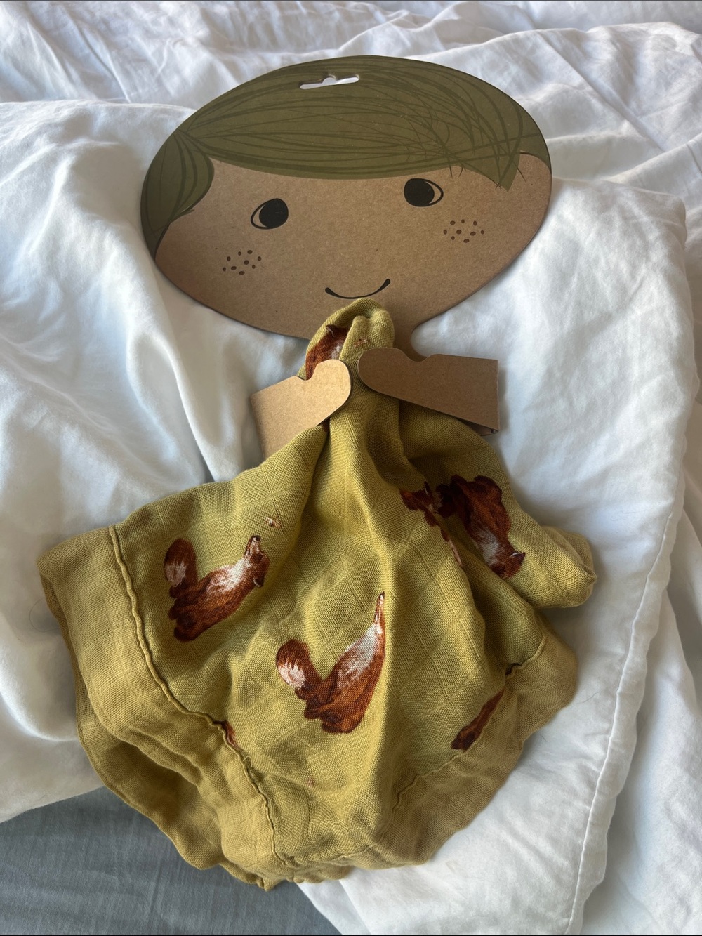Milkbarn Mustard Fox Print Lovey Security Blanket